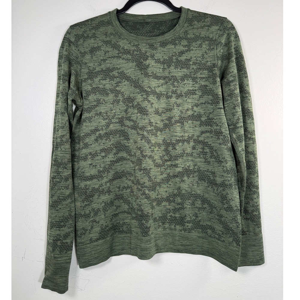 Lululemon M/L Swiftly Tech Long Sleeve Crew Rainforest Green Dot Scape Mesh Top - Picture 1 of 8